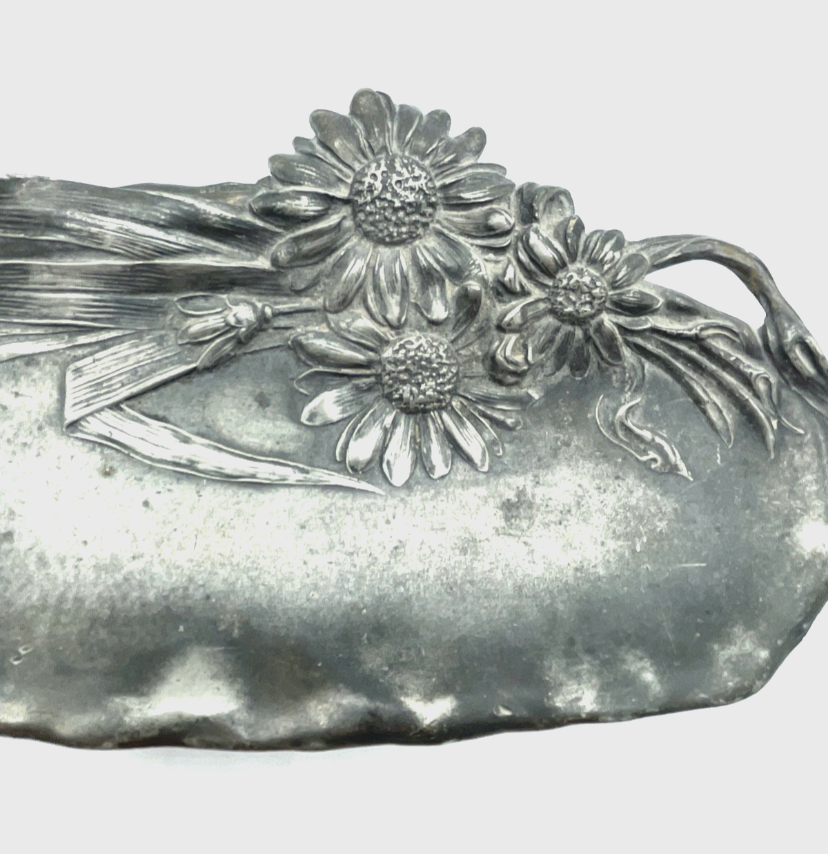 Antik Jugendstil Schreibtischauflage Stiftablage um 1900 versilbert floral Dekor3