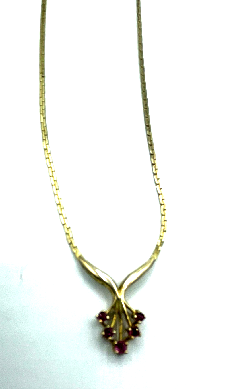 70erJ Collier 925 Silber vergoldet 5 Rubine zeitlos elegant L 40,5 cm gepflegt5