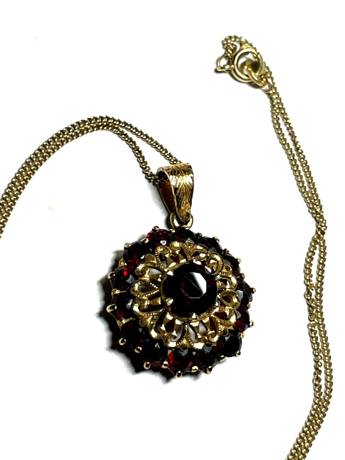 585 Gold antiker Granat Anhänger an 45 cm Panzerkette 14 K Gelbgold satte Farbe2