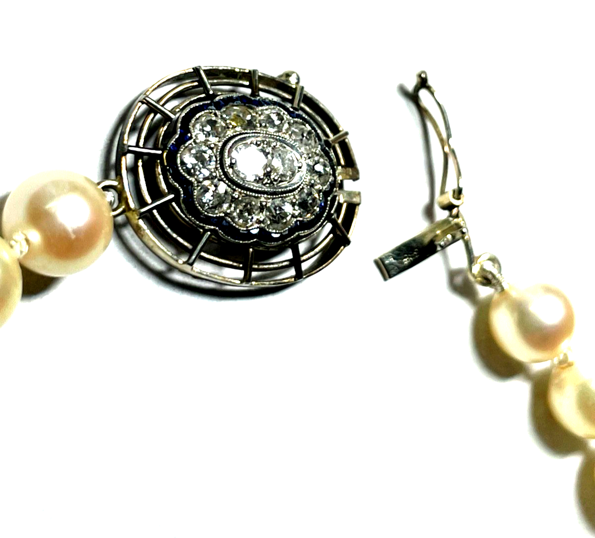 585 Gold Brillanten + Saphire Art Déco Flapper Kette 92 cm Perlenkette Ø 7 mm5