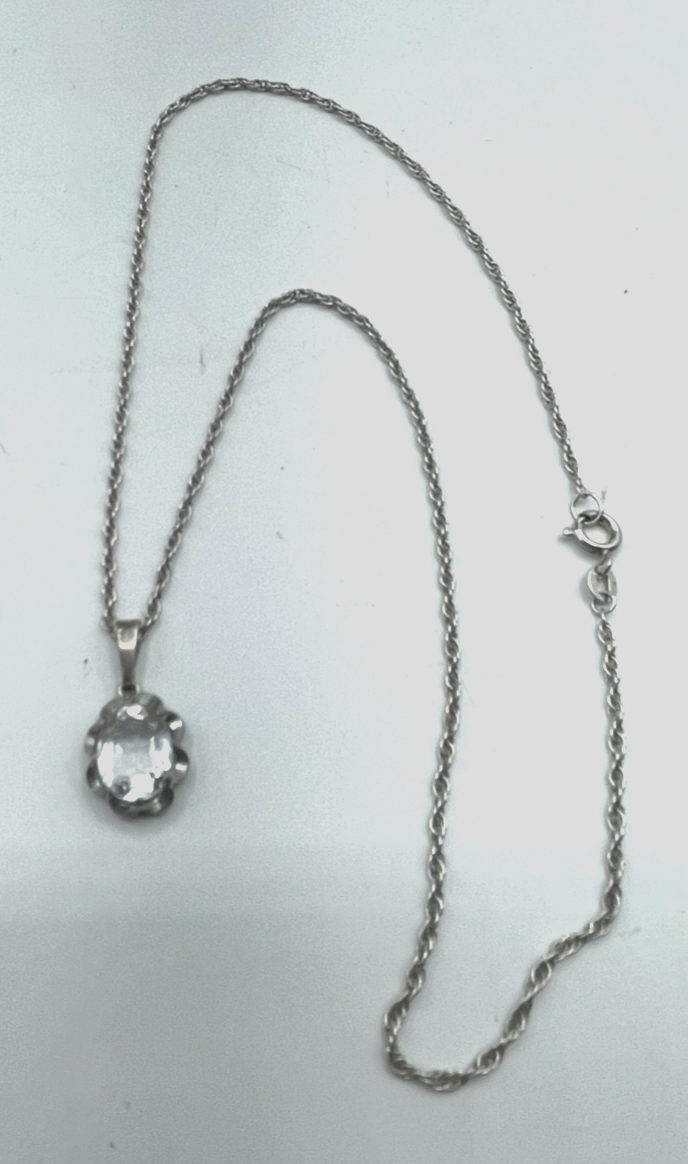 Vintage aparter Bergkristall Anhänger 835 Silber an 925 FBM Kordelkette 41 cm3