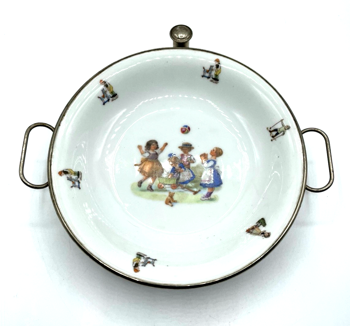 Antik Porzellan Baby Teller Kinder Warmhalteteller 1910 F&R Fischer Göppingen0