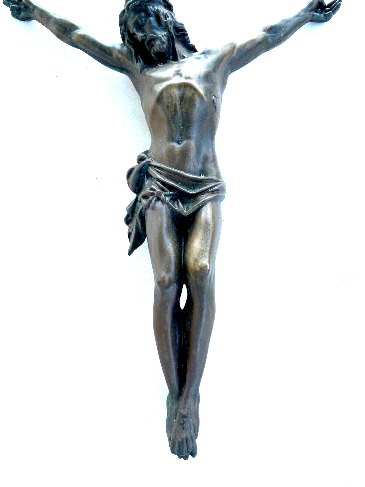 Grab Stein oder Kreuz Figur Jesus Inri massive Bronze vintage H 43  B 36 cm3