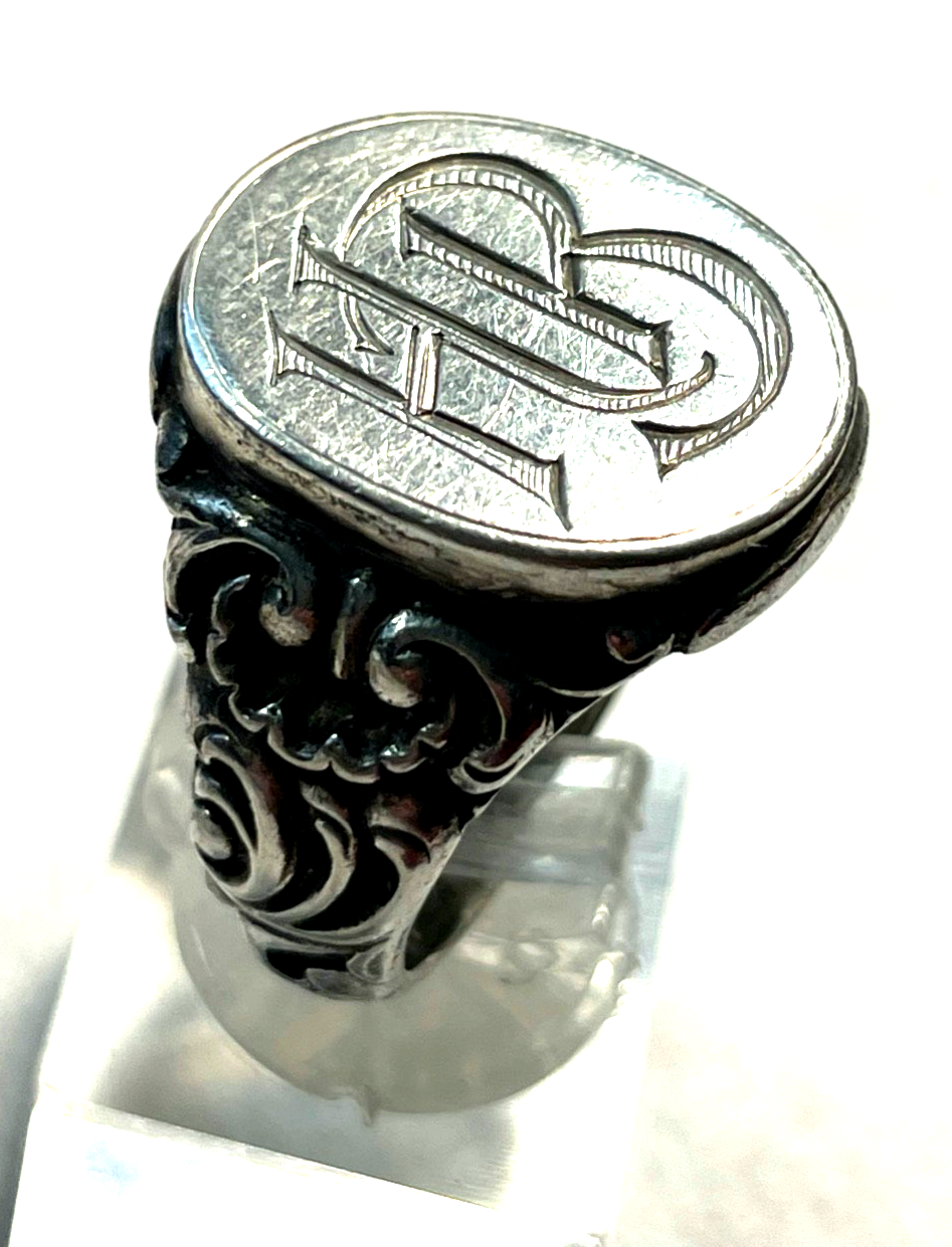 Antik 835 Silber Herrenring Ring Siegelring Initialen HB o BH RG 64 Handarbeit6