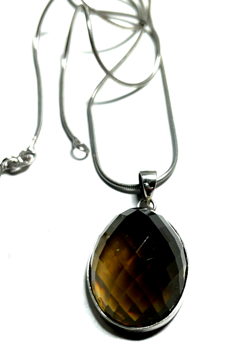 925 Sterling Schlangenkette mit facettiertem Rauchquarz Anhänger top gepfl.2