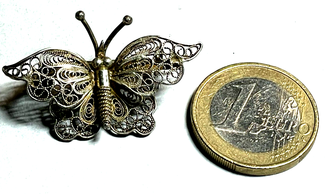 Antik feine 835 Silber Filigransilber Dekor Brosche Schmetterling Handarbeit5
