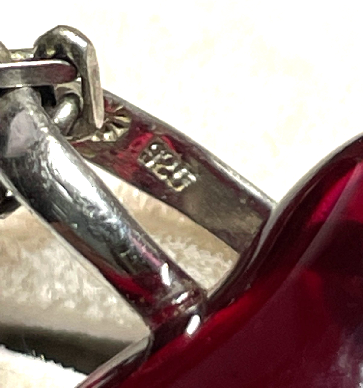 Vintage massiv 925 Silber Gliederkette + roter Design Glas Herz Anhänger gepfl.7