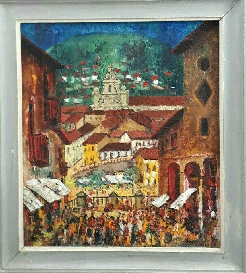 Guerrero José Enrique Ölgemälde - 1962 - Öl auf Leinwand 'Marktplatz' 0