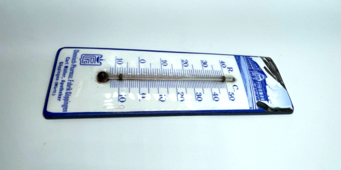 Antik Emaille Thermometer mit Pharma Werbung Göppingen um 1900 Emailware rar !!!4