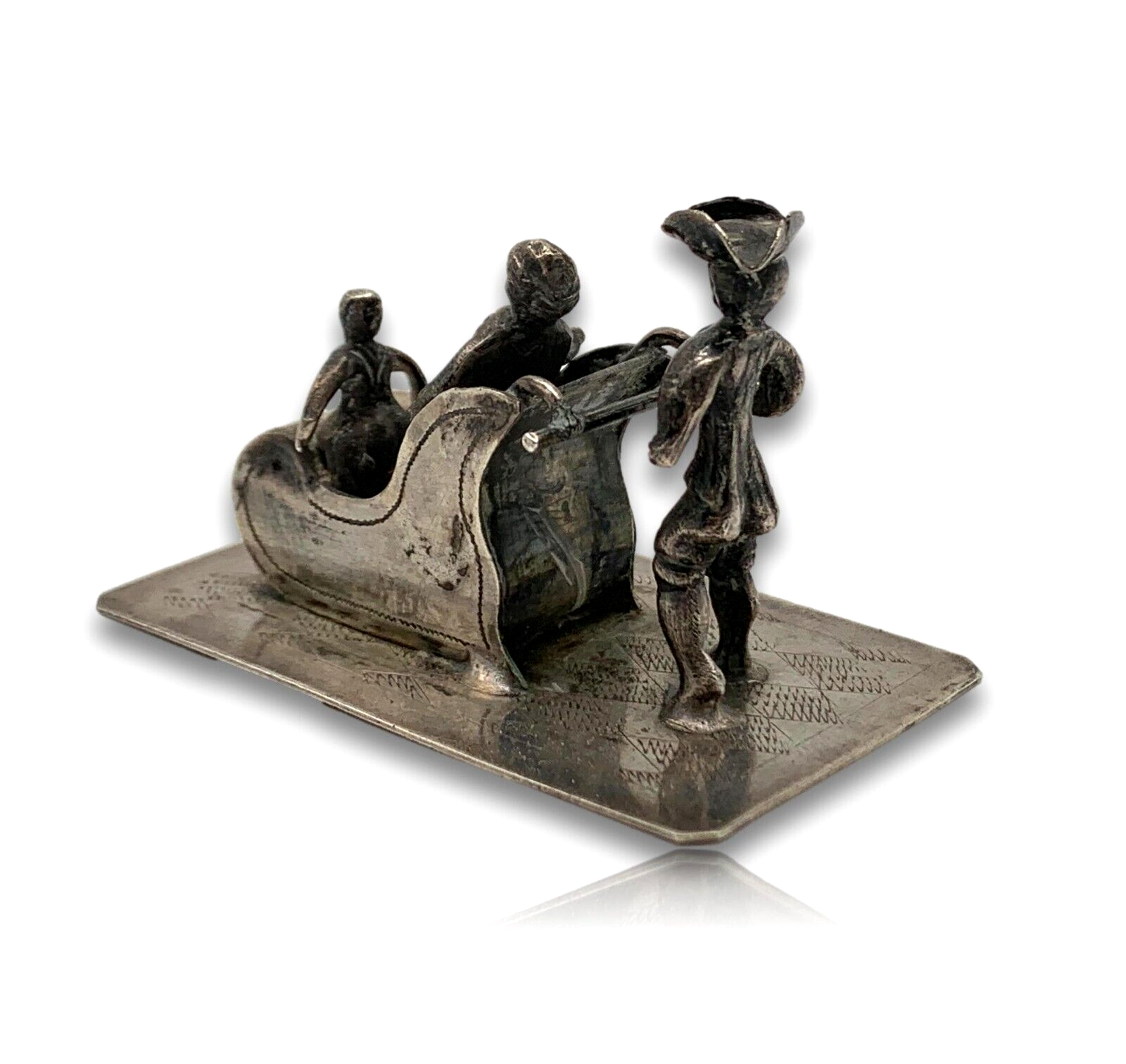 Miniatur Schlitten Schlittenfahrt Silber - Bijkamp Steenwijk Niederlande 19002