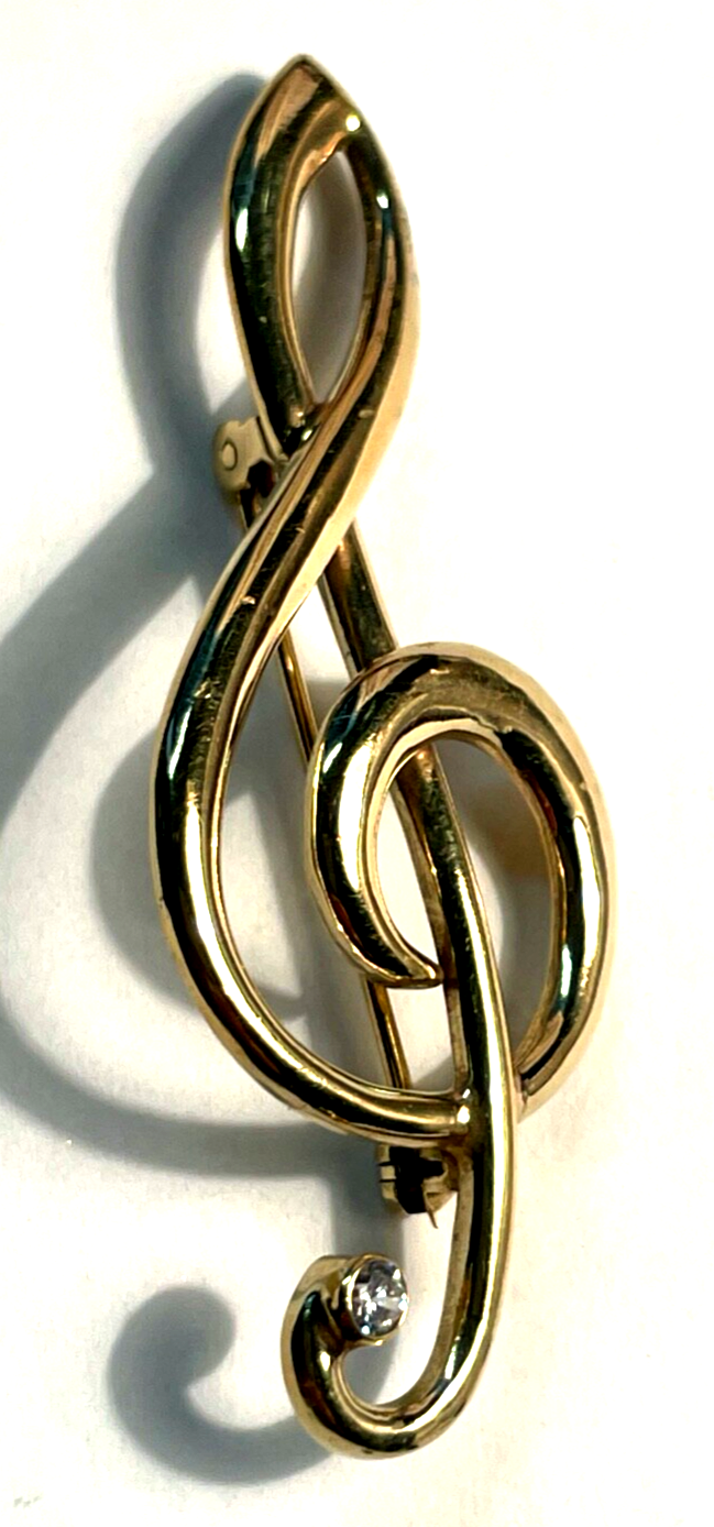 333 Gold 8 K Gold Brosche Anstecknadel Juwelier großer Notenschlüssel L 60 mm5