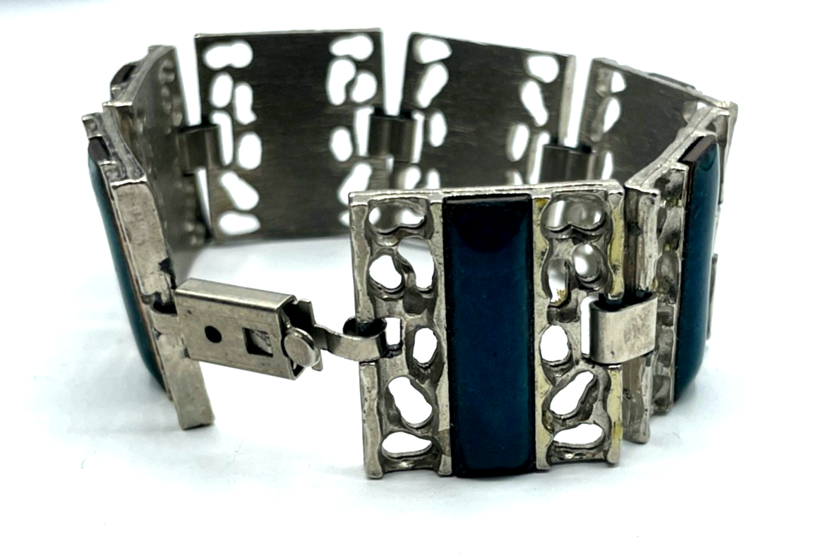 70erJ Armband vintage Brutalist Modeschmuck mit Emaille L 20 B 2,8 cm6