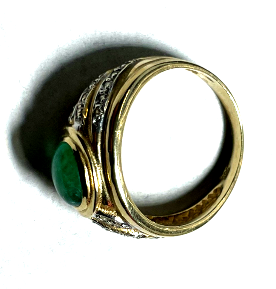 585 Gold 14 K Ring mit Smaragd Cabochon + Brillanten RG 58 Ø 18,5 mm sehr gepfl.4