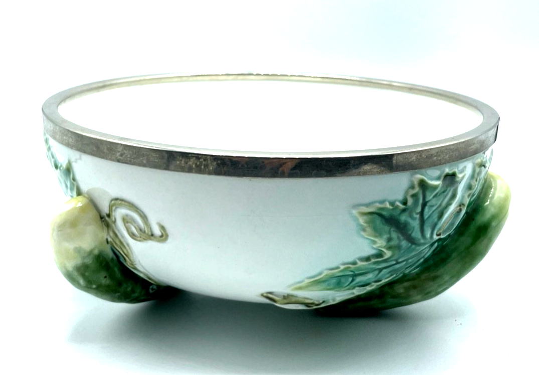 Jugendstil WMF dekorative Anbietschale Salatschüssel Gurken Dekor Straussenmarke2