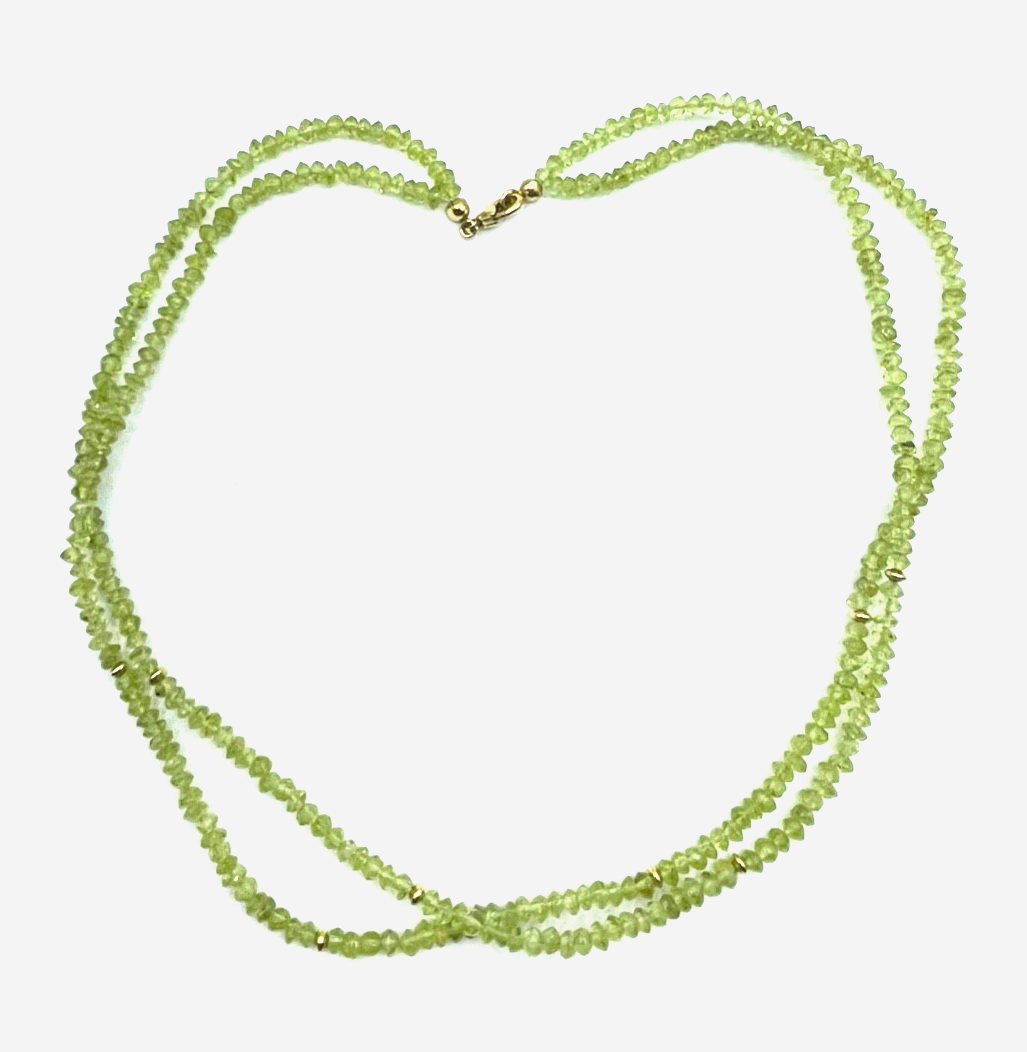 BCI 375 Gold 9 K facettierte Peridot Kette Halskette L 44,5 cm zweisträngig gepf5