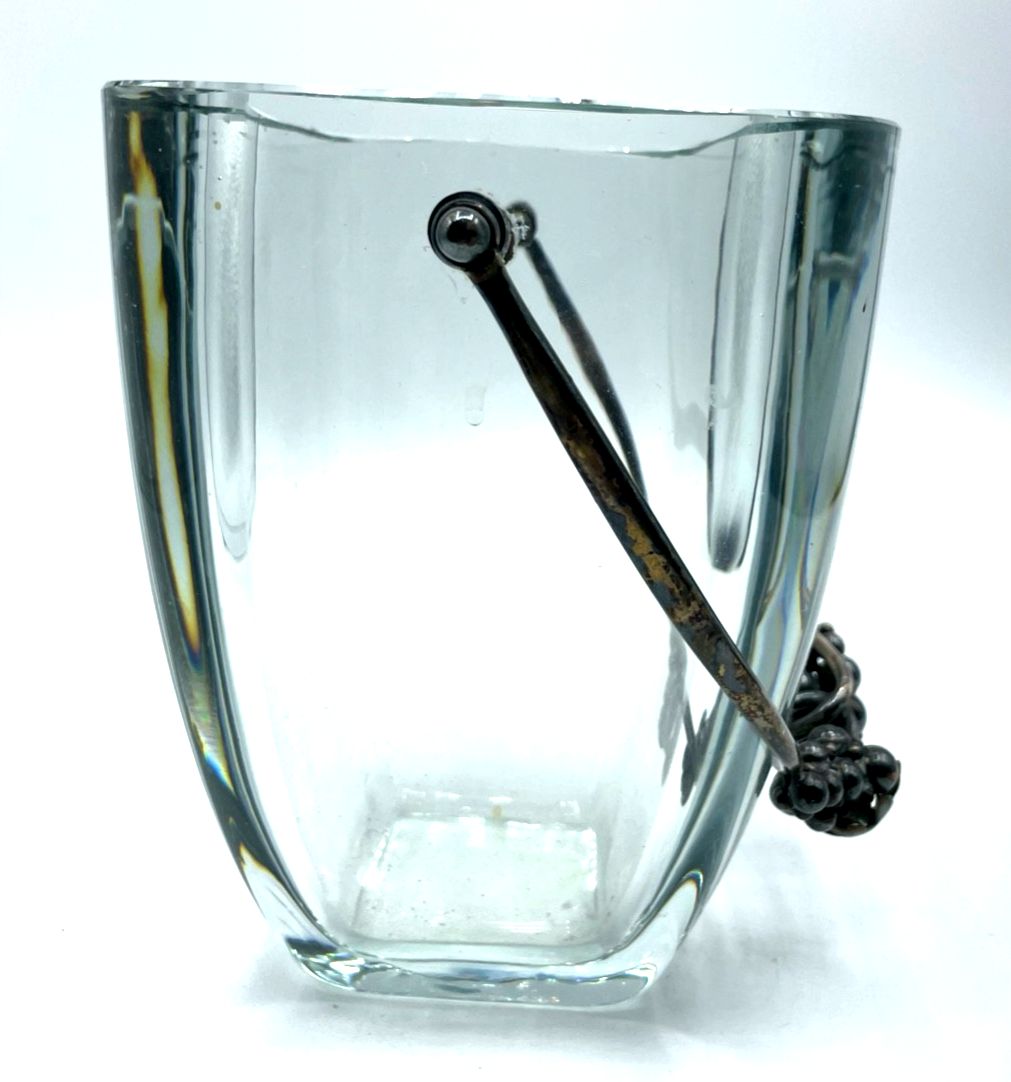 Antik großer schwerer Eiswürfel Behälter Kristallglas 925 Silber Henkel5