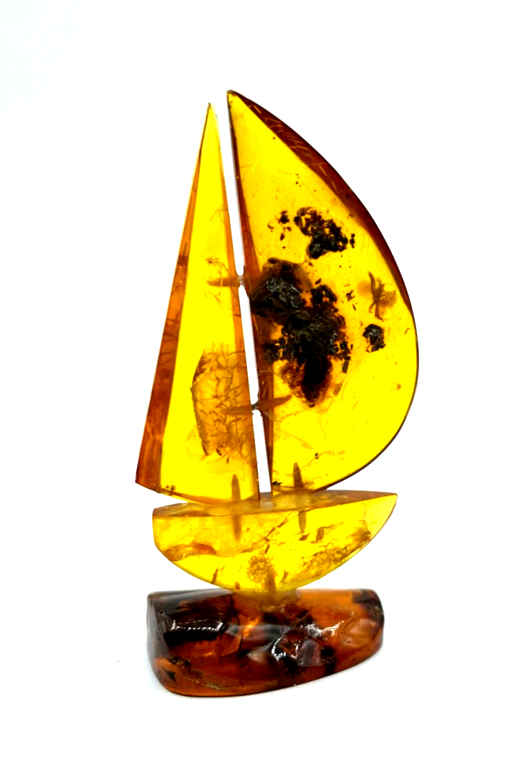 Antik figürliche Natur Bernstein Miniatur Segelschiff Handarbeit H 6,6 b 3,5 cm5