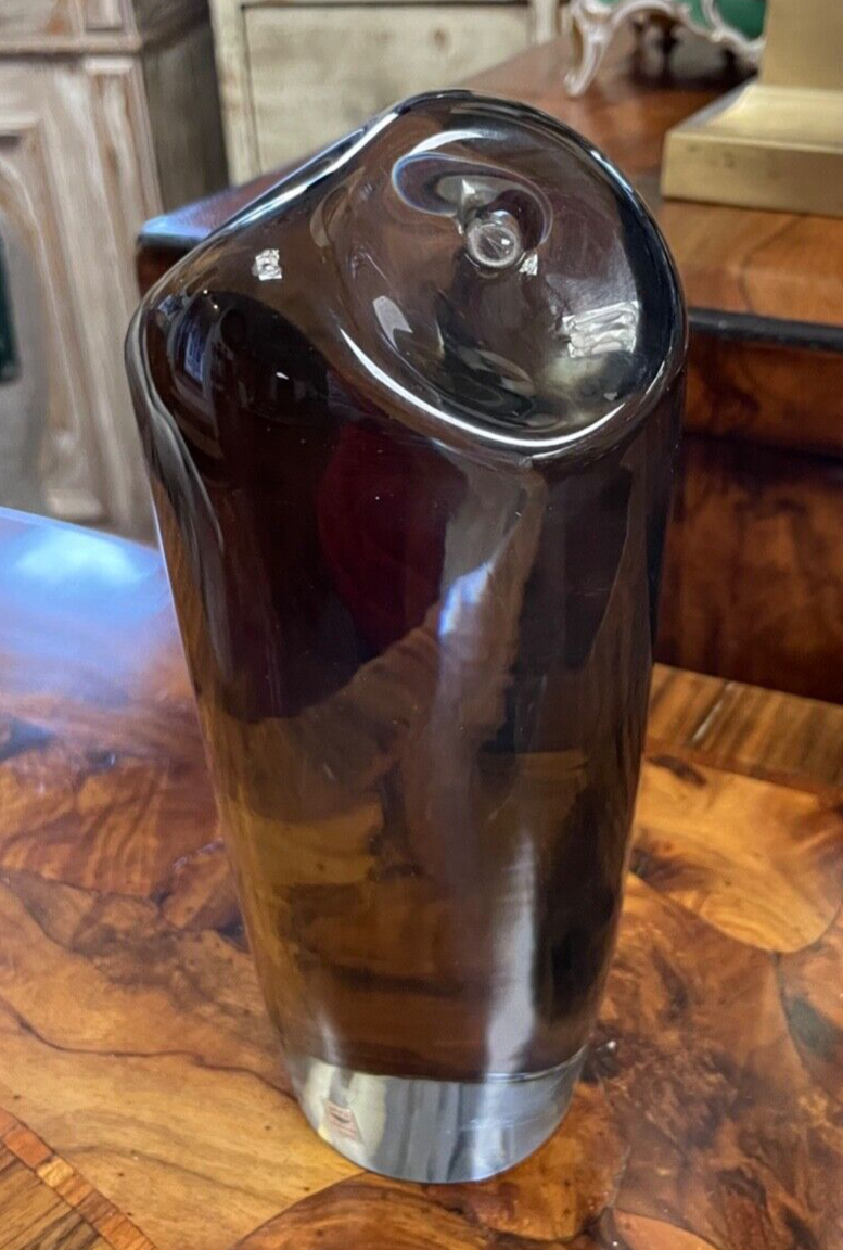 Midcentury Rarität L. Seguso Eule für Gral Glas Turmalin Grün Unikat H 22cm sign9
