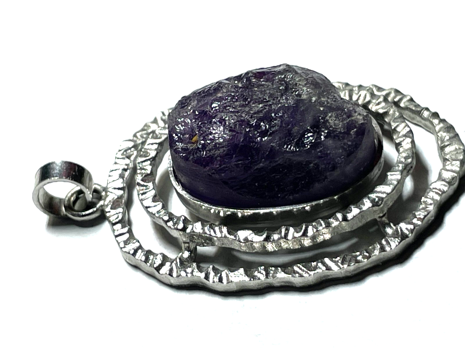 Vintage Handarbeit 835 Silber Anhänger mit natürlichem Amethyst 70erJ Brutalist7