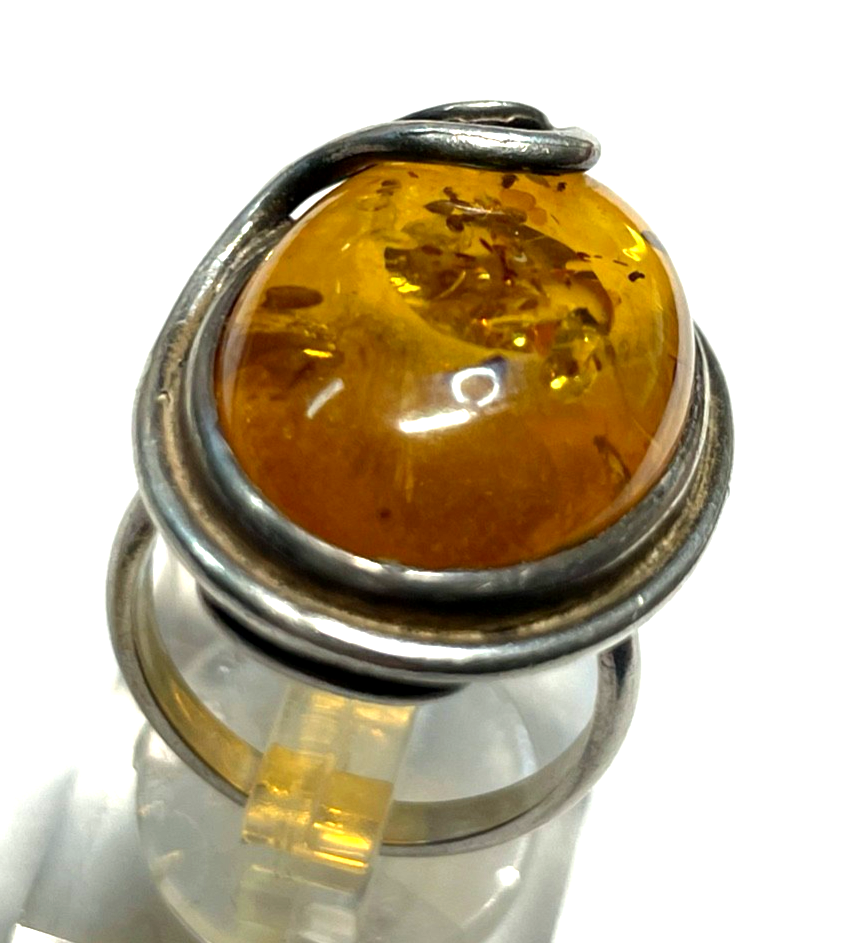 Aparter 925 Silber Ring Handarbeit Bernstein Cabochon RG 51 Ø 16,2 mm gepflegt3