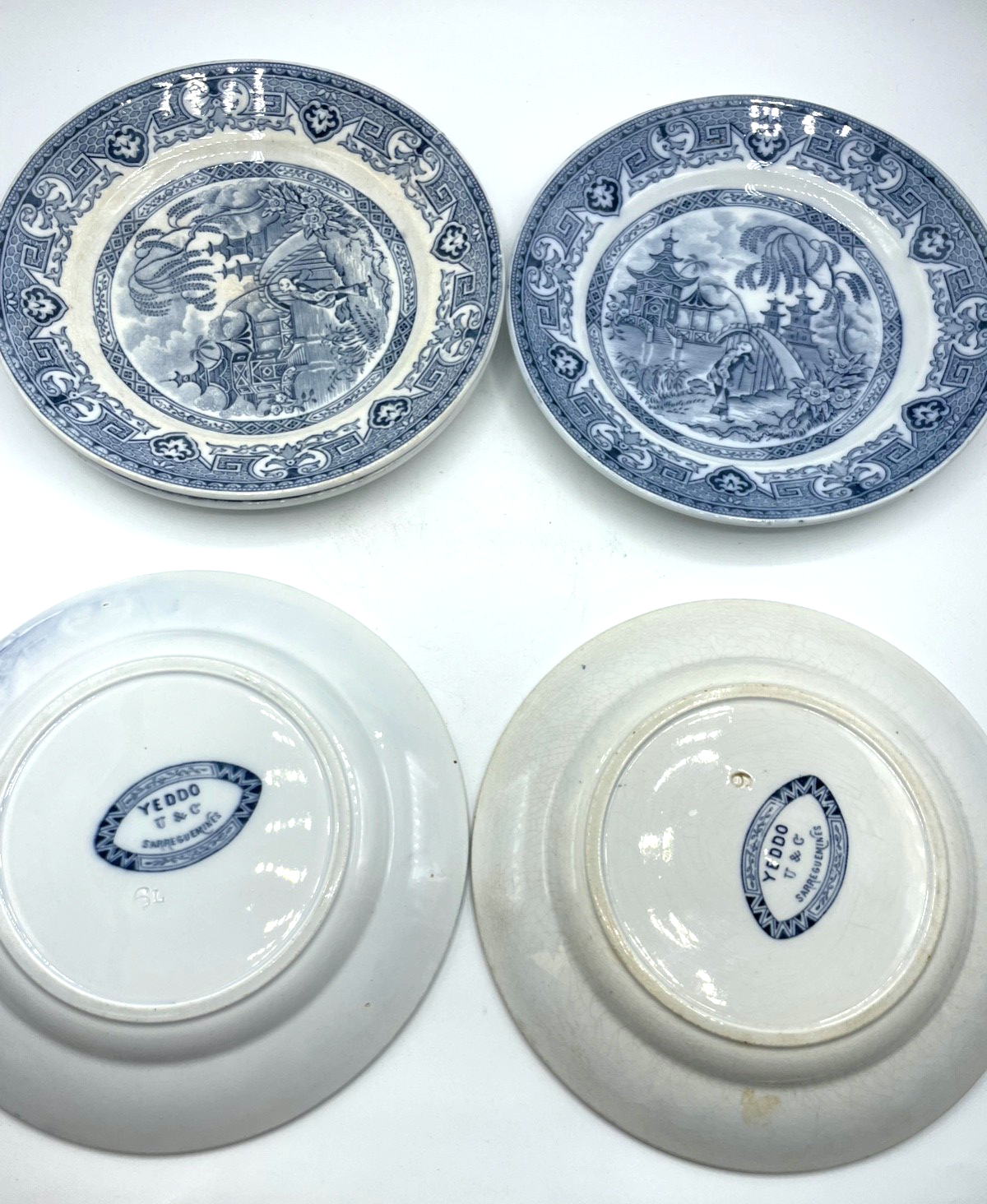 Antik blaue Yeddo U&C Sarreguemines Teller Speiseteller Ø 20 cm 5 Stück gepfl.2
