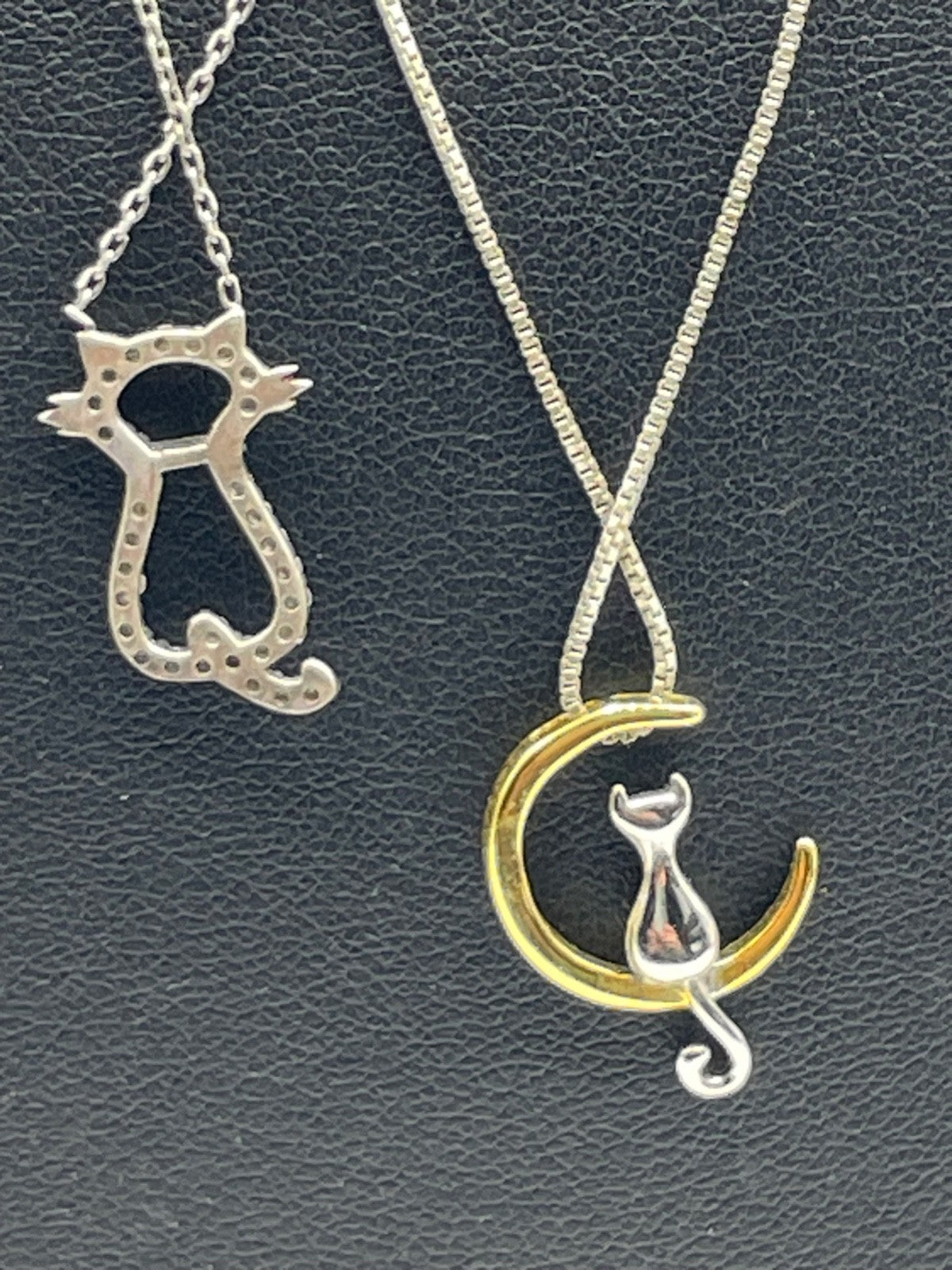 2 x 925 Silber Halskette mit verschiedene Katze Anhänger Katzenfreund Schmuck5