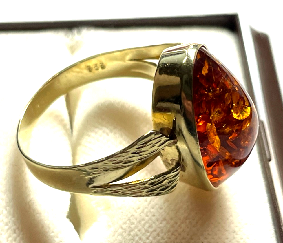 Vintage wunderschöner 333 Gold 8K Ring Bernstein Cabochon Ø 18 mm RG 57 Juwelier7