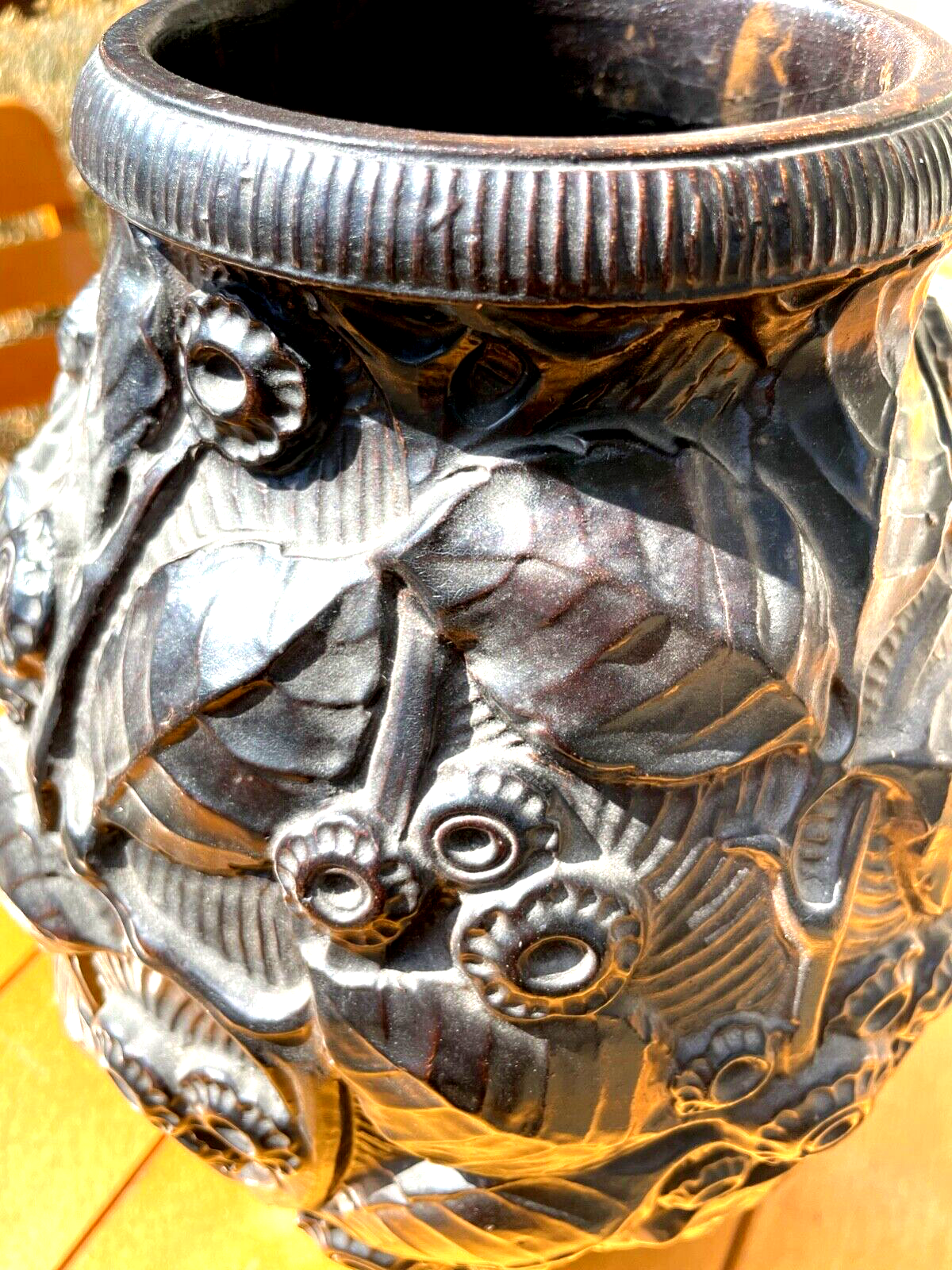 Antik gr.  Jugendstil Vase Tonscherben Terrakotta braun glasiert wie Maresch5