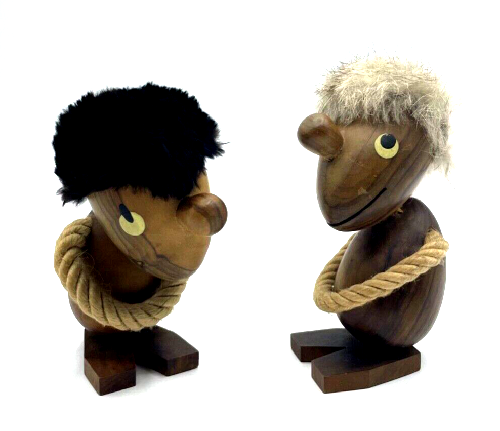 2 vintage Holzfiguren midcentury 50erJ Handarbeit Teakholz Troll Hans Bolling1