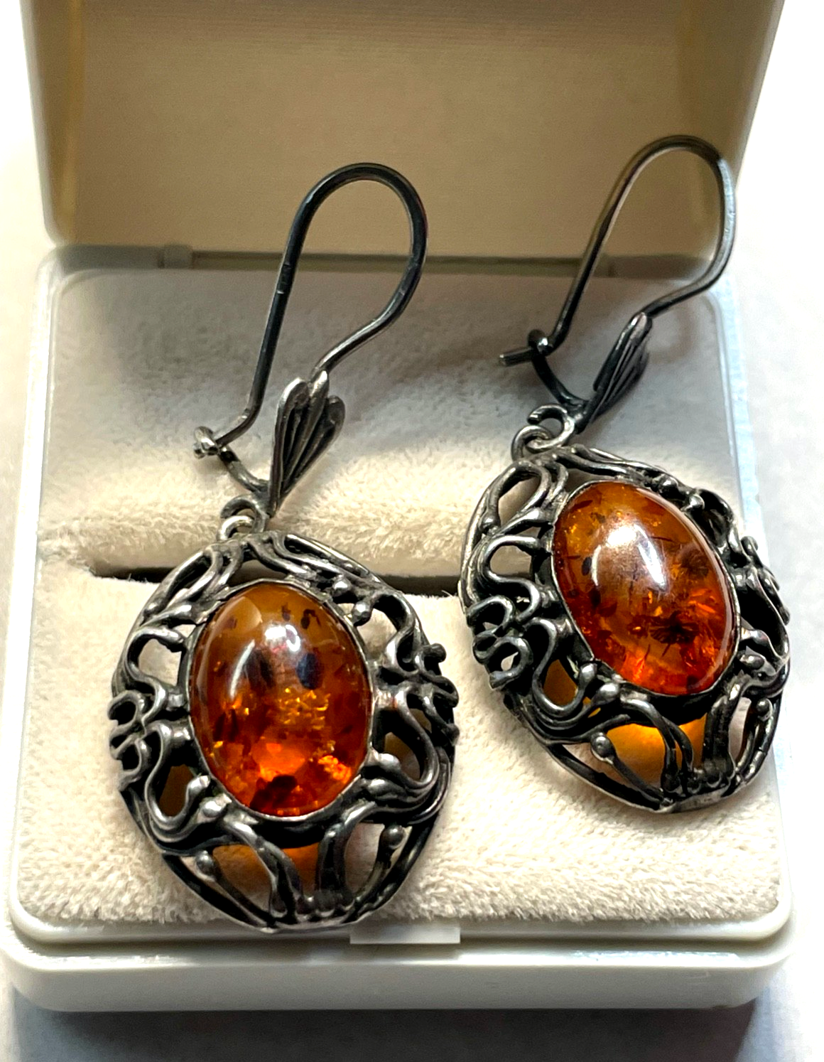 Stattliche vintage Bernstein Ohrhänger in 925 Silber L 47 mm B 20 mm gepflegt0