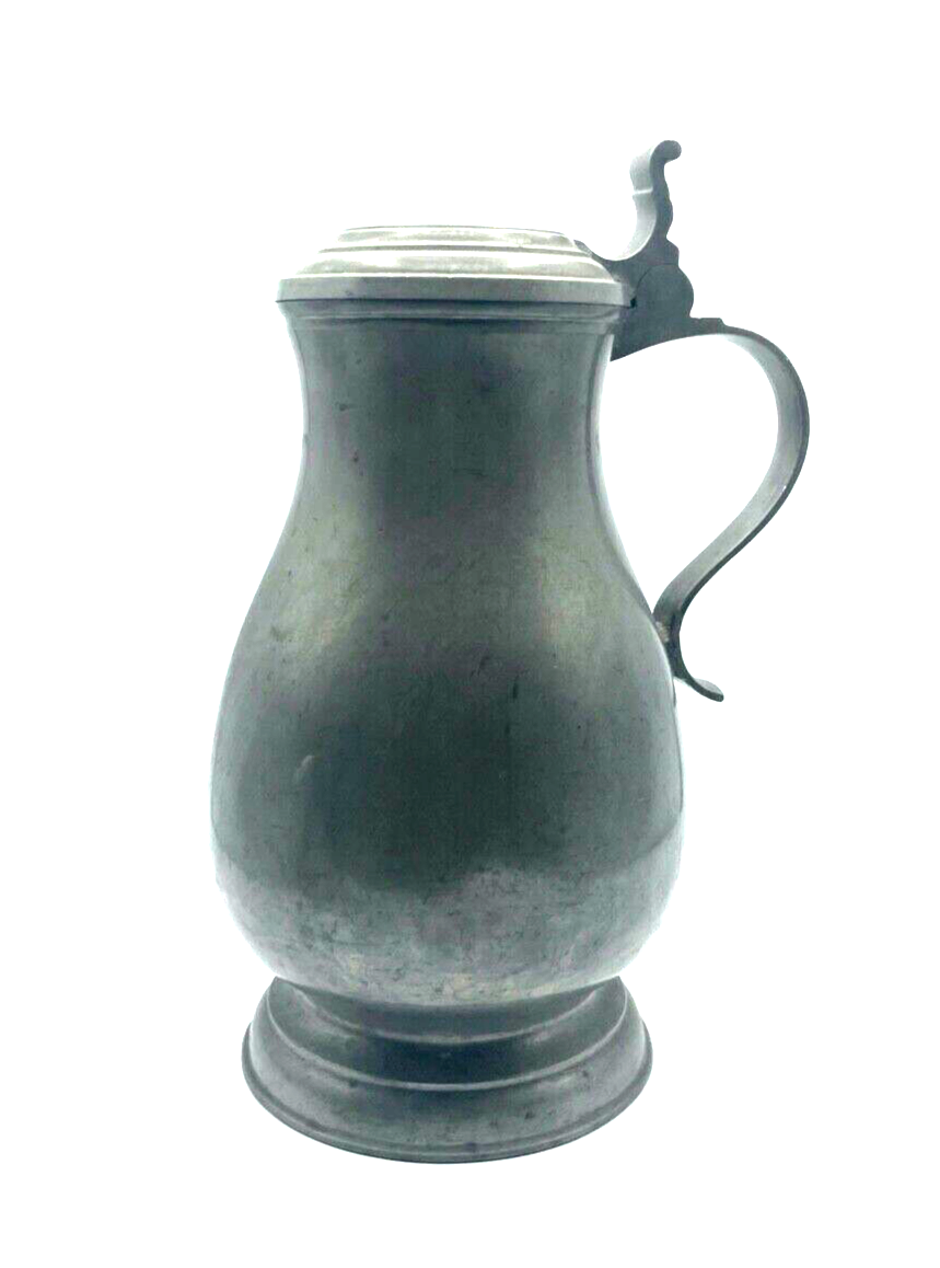 Antik riesiger Zinn Krug Deckel Gravur C. H. 1844 Weinkrug Bierkrug Handarbeit0