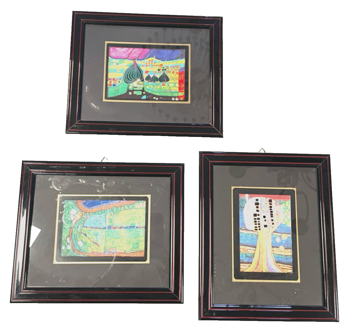 3x hochwertig gerahmte Druckgrafik Friedensreich Hundertwasser top gepflegt4