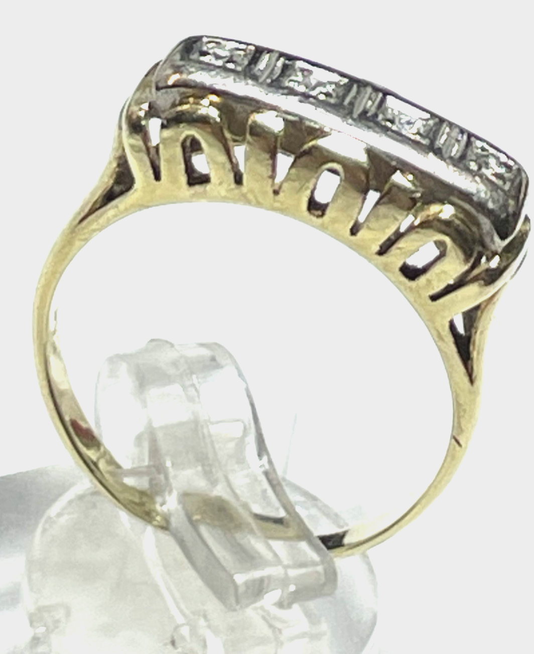 Antik 585 Gold 14 K bicolor Ring 4 Diamanten Juwelier Ø 17,2 mm Gr. RG 54 gepfl.11