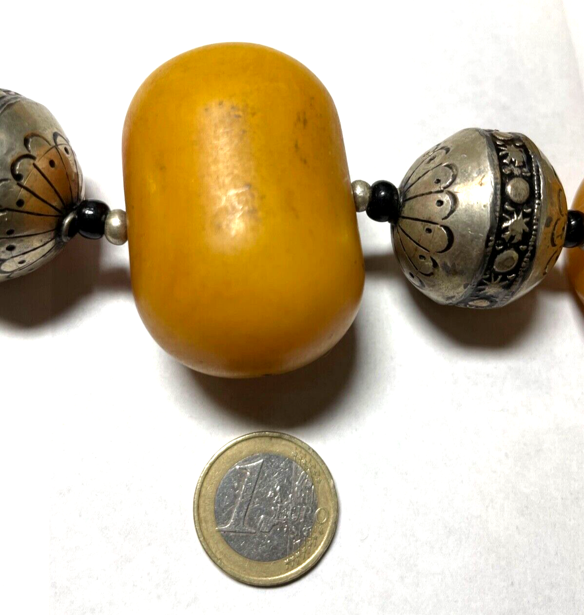 Attraktive Mega vintage Ethno Style Halskette Amber Look handgefertigt Unikat 6412