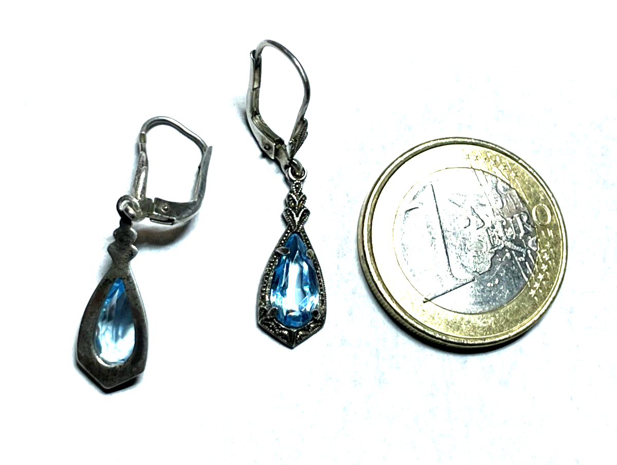 Antik 800 Silber Ohrhänger original 20erJ aquamarin farbiger Spinell topgepflegt8