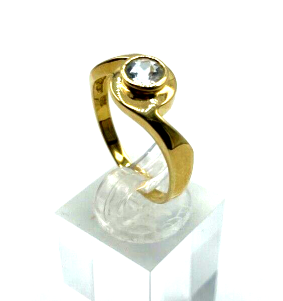 750 Gold 18K Ring Solitär Zirkon klassisch Ø 19 mm RG 60 Juwelier sehr gepflegt1