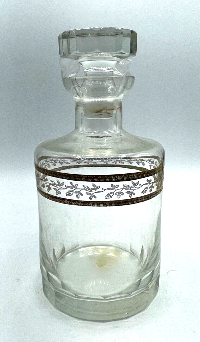 Vintage Glaskaraffe Karaffe Whisky Likör mit Schliff + Gravur Dekor H ca. 21 cm1