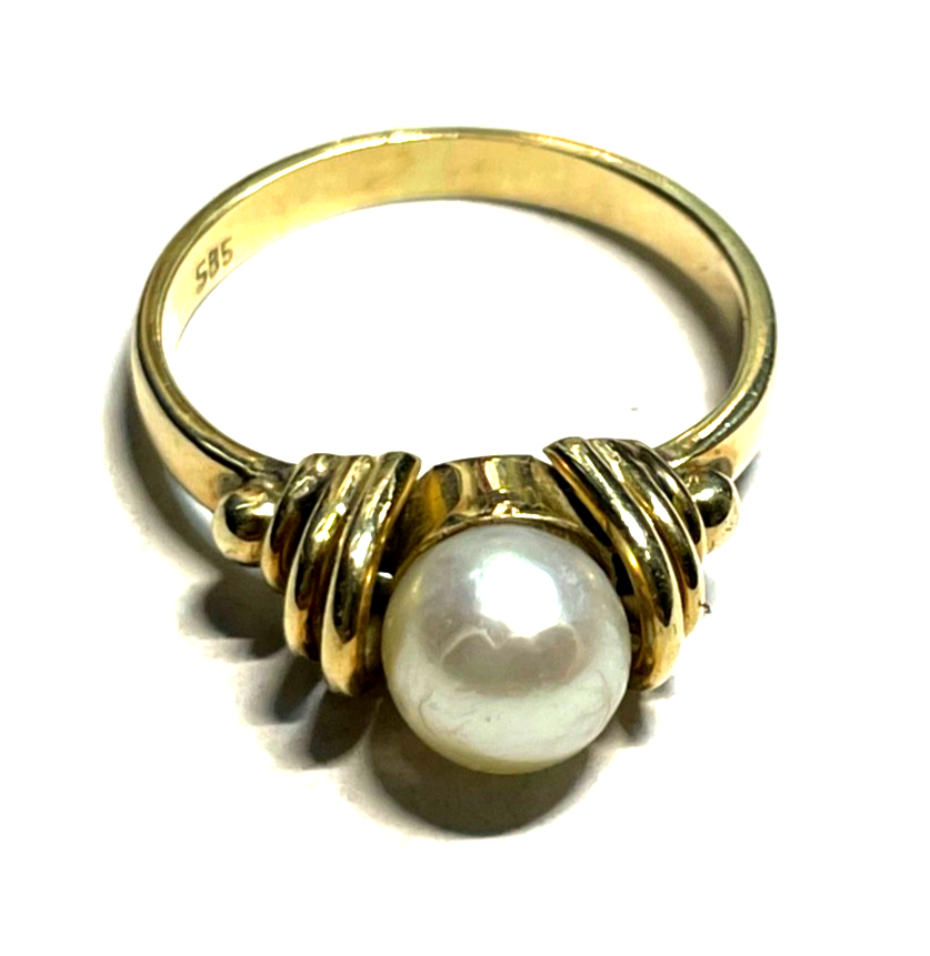 Solider Klassiker 585 Gold 14 K Ring 17,5 mm RG 55 Natur Perle Juwelier 4,25 Gr.7