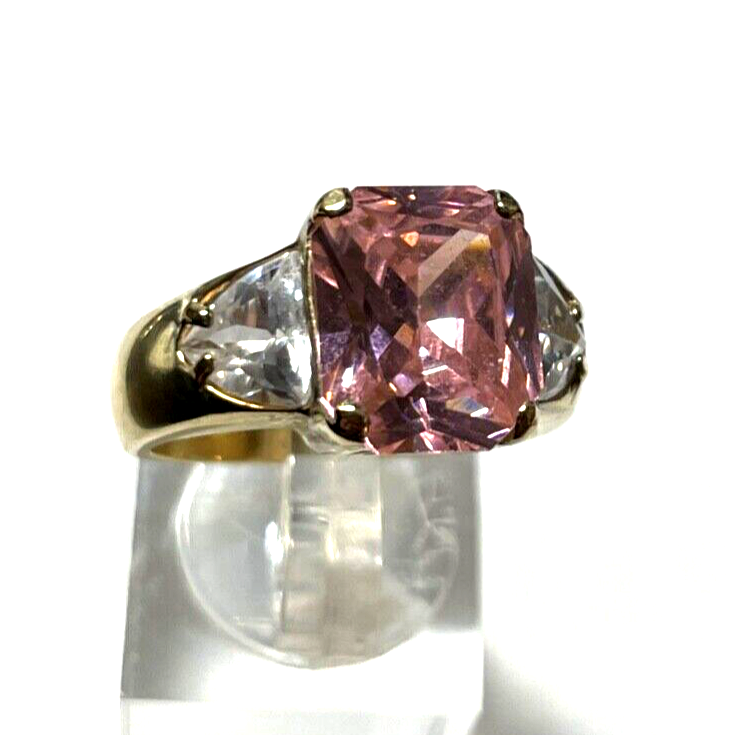 Statement 925 Silber vergoldet Silberring üppige Zirkonia Pink Ø 19 mm RG 602