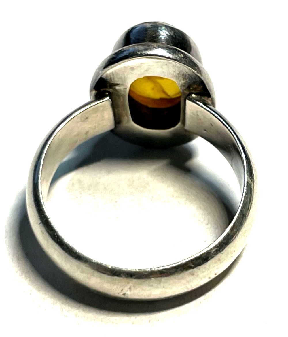 925 Silber Ring Bernstein Cabochon oval RG 54 Ø 17 mm solide Qualität gepflegt6