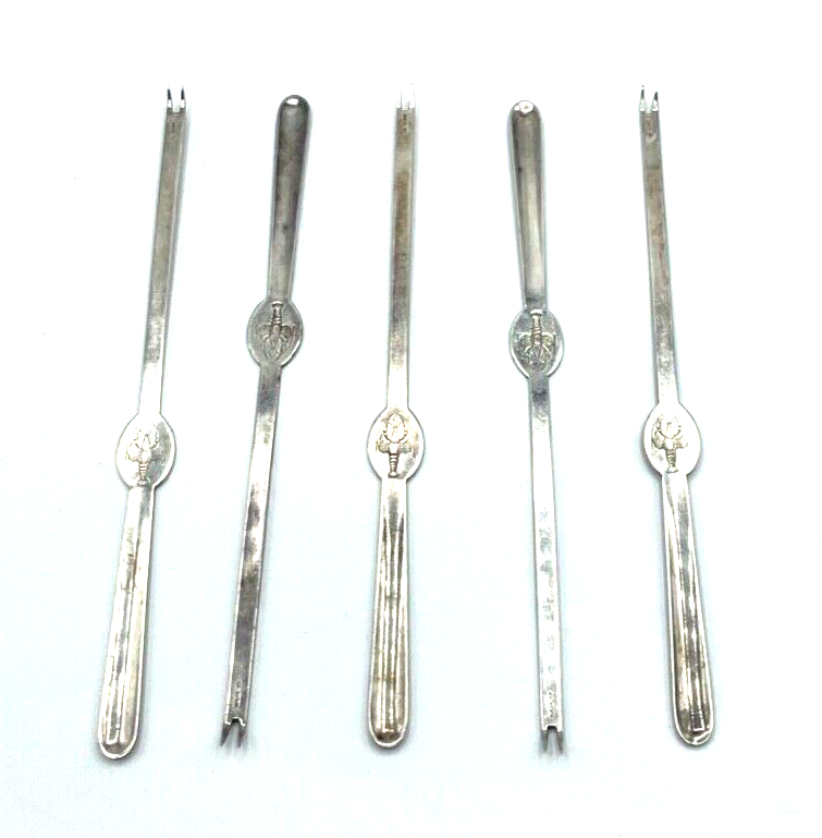 5 Stück vintage versilberte WMF Hummergabel Hummerstifte Krebsbesteck gepflegt0