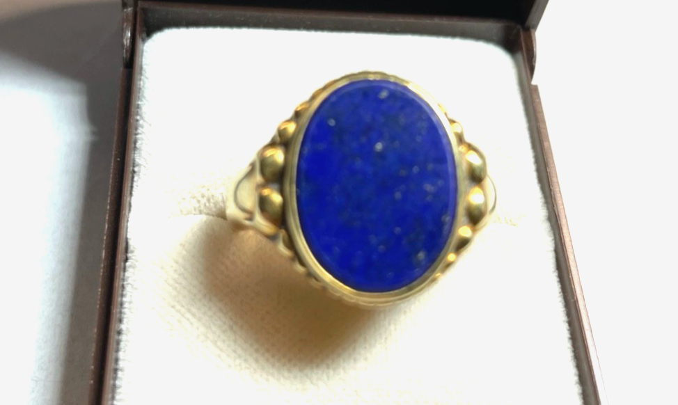 Antik 585 Gold 14 K Herrenring Ring Siegelring Lapislazuli Platte Ø 21 mm RG 662