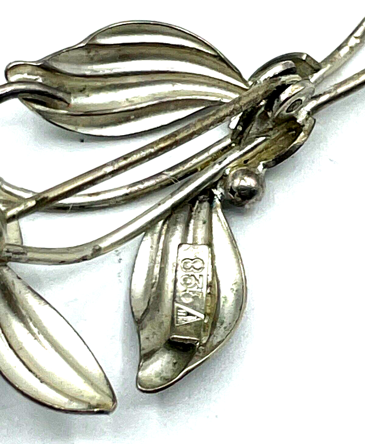 Vintage TEKA 835 Silber Brosche Retro Anstecknadel Blume Veilchen Handarbeit5