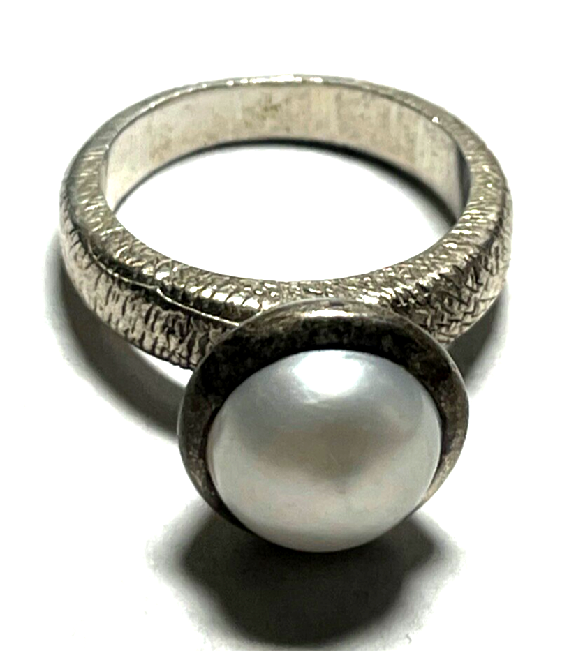 925 Silber Designer Ring mit Halbperle Perle Ø 16,2 mm RG 51 solide Qualität0