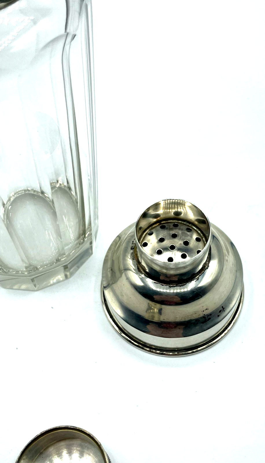 Antik Cocktail Shaker Kristallglas 800er Silber Rand und Deckel Topzustand7
