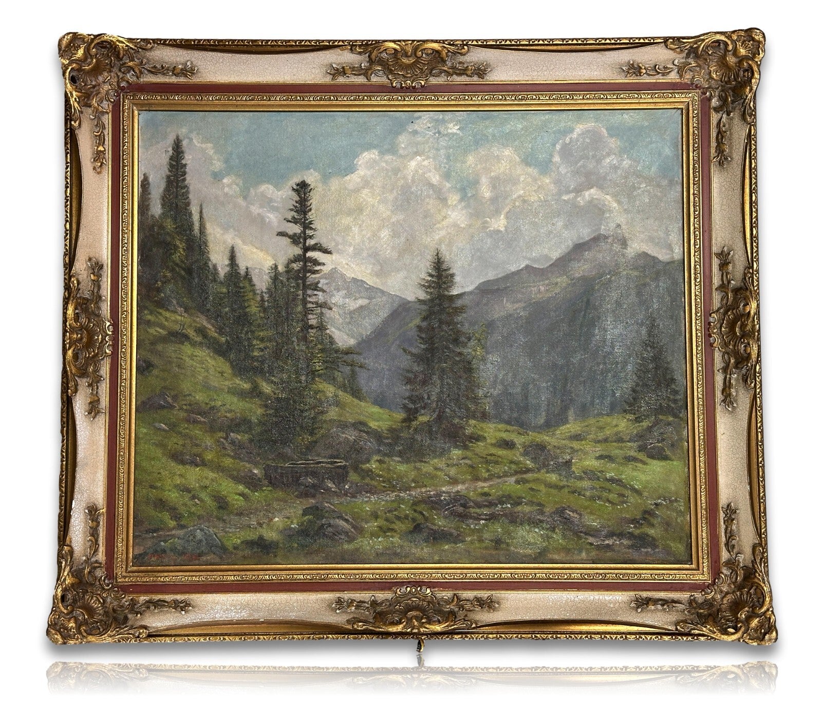 Rudolf Hölbling (1897–1990) - Alpenlandschaft - Öl auf Masonit - Barocker Rahmen0
