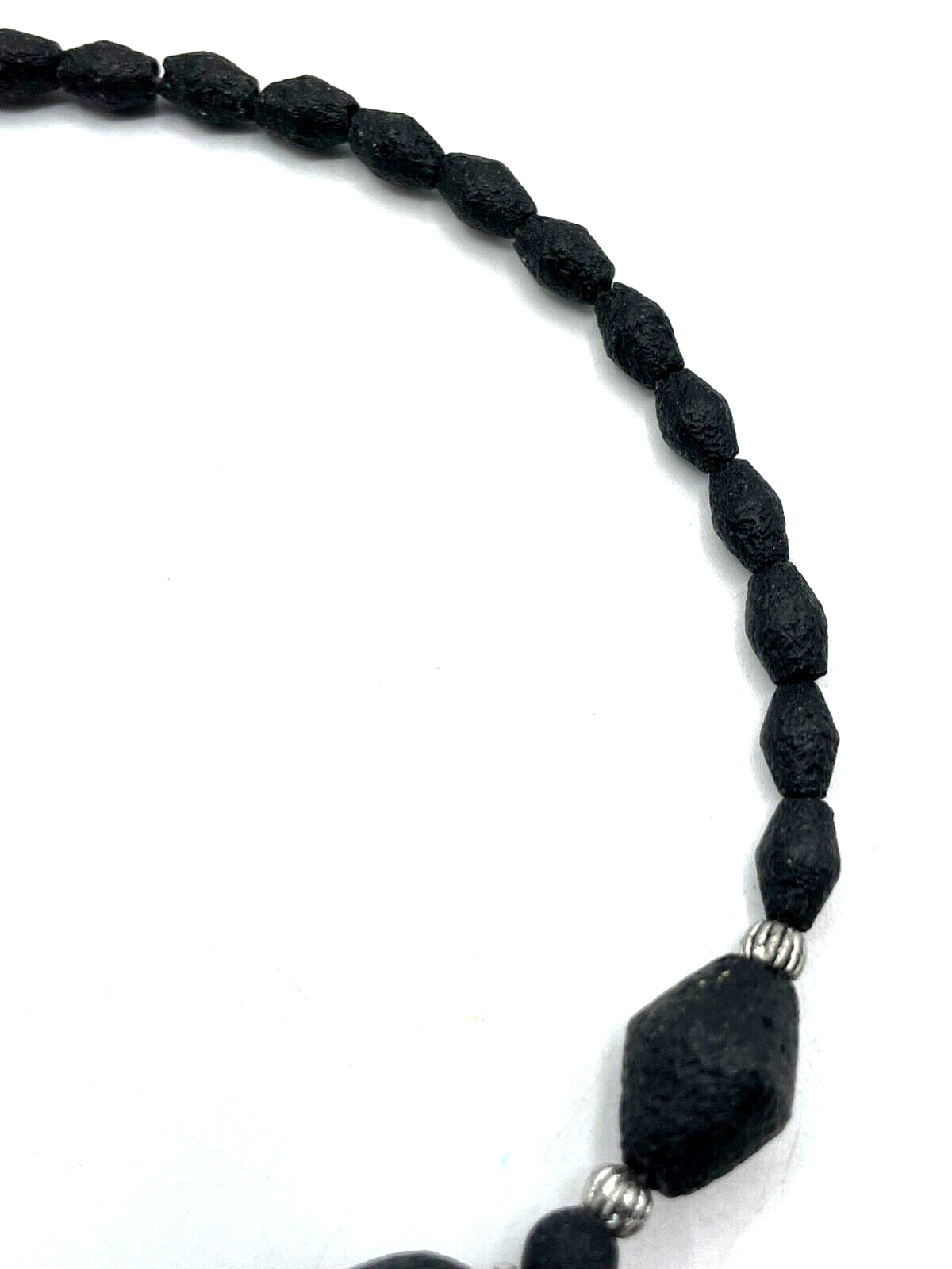 Schwarze Lava Perlen Collier Basalt Kette Kugelkette Ø 16 mm L 49 cm gepflegt5