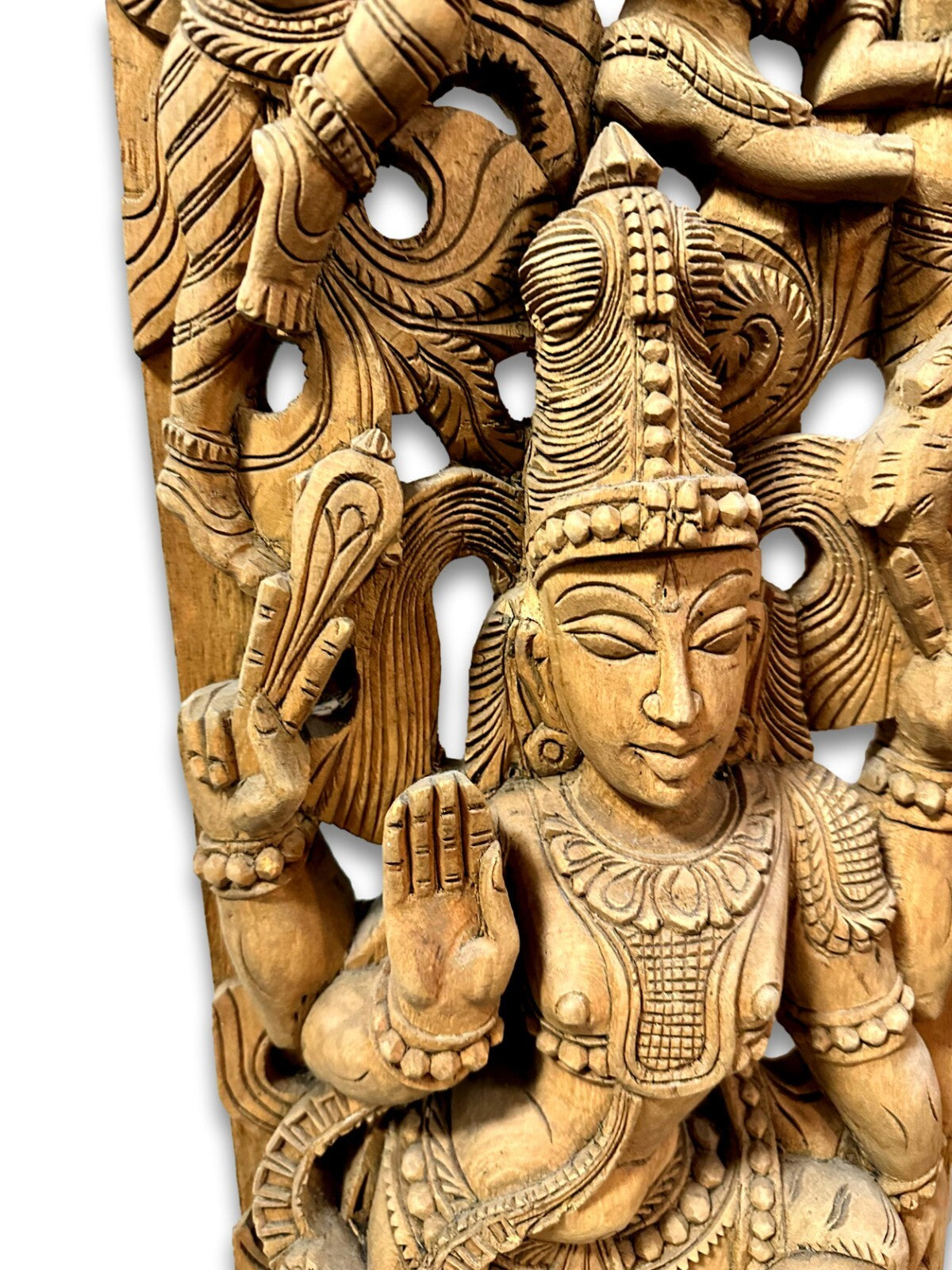 Großes geschnitztes Wandrelief - Indien - Gott Shiva Krishna - 20. Jhd. Holz5