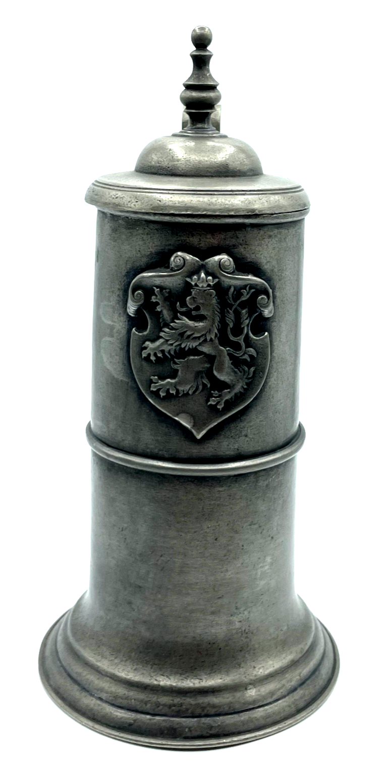 GILDE  Zinn Deckel Kanne Deckelkrug Schank Krug H 28 cm Antikstil Löwe Wappen1