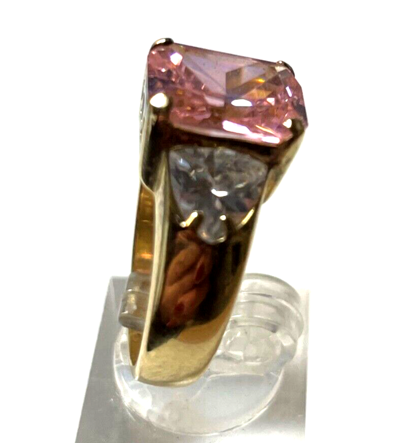Statement 925 Silber vergoldet Silberring üppige Zirkonia Pink Ø 19 mm RG 6010